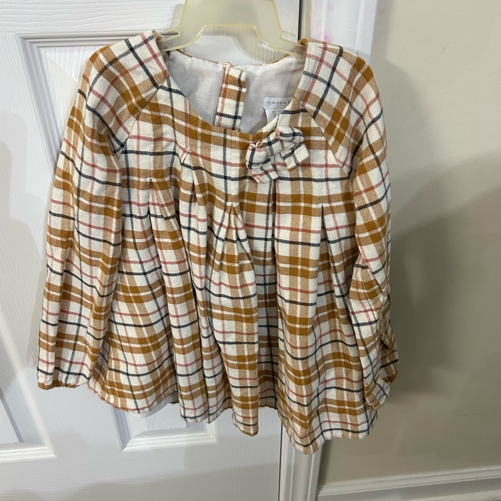 Tahari Kids Plaid Blouse in Brown and White